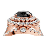 Rose gold Double Halo Fancy Black Round Cut Diamond Split Shank Pave Set Ring_7