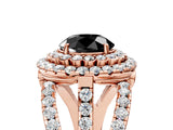 Rose gold Double Halo Fancy Black Round Cut Diamond Split Shank Pave Set Ring_8