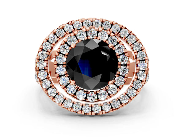 Rose Gold Round Double Halo Split Shank Engagement Ring Setting for Black Center
