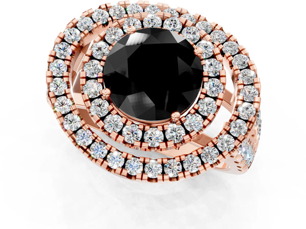 Rose Gold Round Double Halo Split Shank Engagement Ring Setting for Black Center