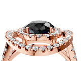Rose gold Double Halo Fancy Black Round Cut Diamond Split Shank Prong Setting Ring_4