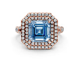 Rose gold Double Halo Fancy Blue Asscher -Shaped Split Shank Diamond Ring with Prong Setting_15