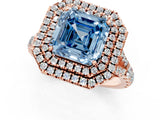 Rose gold Double Halo Fancy Blue Asscher -Shaped Split Shank Diamond Ring with Prong Setting_16