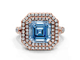 Rose gold Double Halo Fancy Blue Asscher Cut Diamond Split Shank Engagement Ring with Four-Prong Setting_3