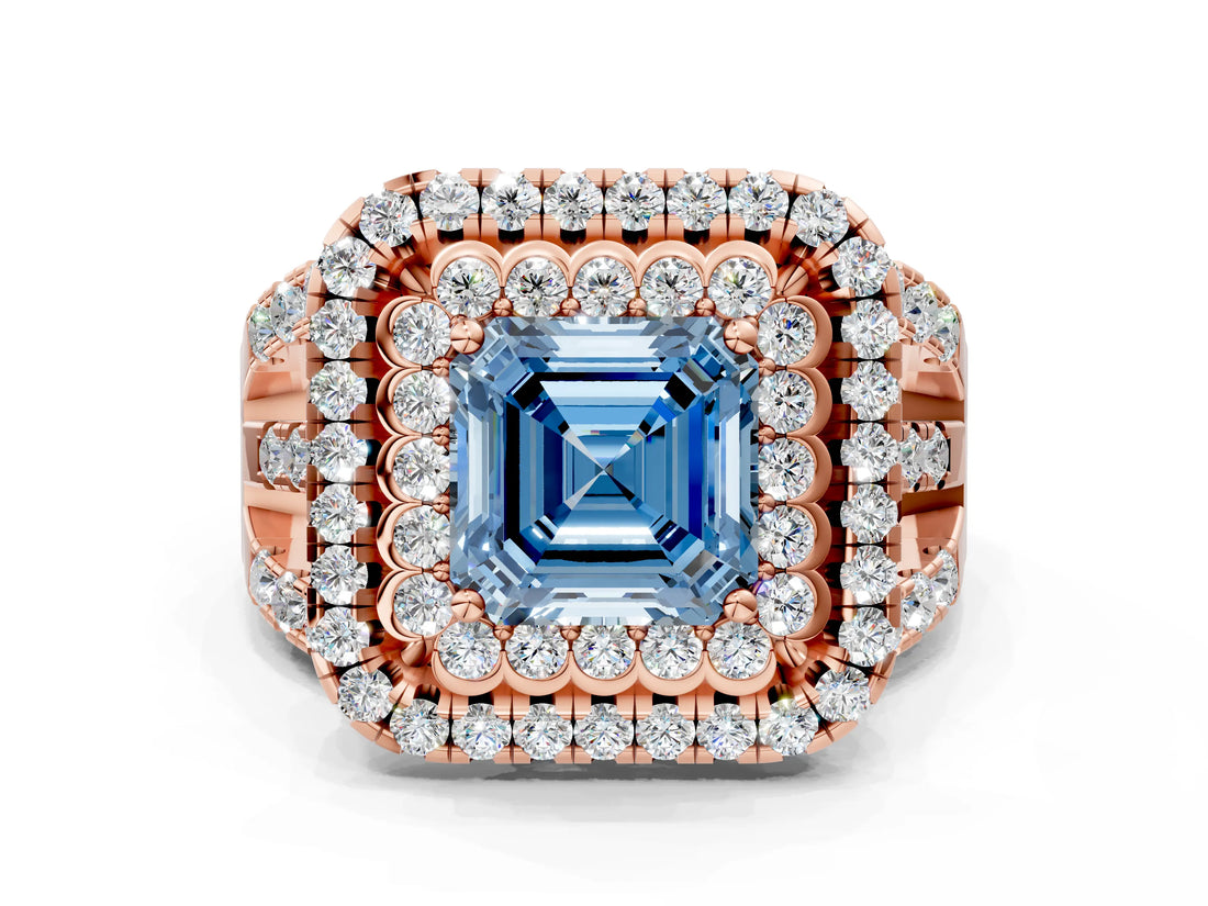 Rose gold Double Halo Fancy Blue Asscher Cut Diamond Split Shank Pave Set Ring_3