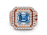 Rose gold Double Halo Fancy Blue Asscher Cut Diamond Split Shank Pave Set Ring_3