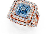 Rose gold Double Halo Fancy Blue Asscher Cut Diamond Split Shank Pave Set Ring_4