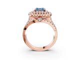 Rose gold Double Halo Fancy Blue Asscher Cut Diamond Split Shank Pave Set Ring_6