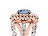 Rose gold Double Halo Fancy Blue Asscher Cut Diamond Split Shank Pave Set Ring_8