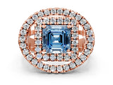 Rose gold Double Halo Fancy Blue Asscher Cut Diamond Split Shank Prong Setting Ring
