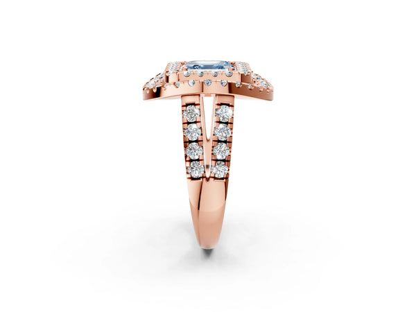 Rose Gold Asscher Cut Halo Engagement Ring Setting for Fancy Blue Center - Design RJ-762