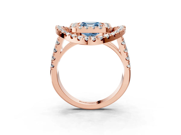 Rose Gold Asscher Cut Halo Engagement Ring Setting for Fancy Blue Center - Design RJ-762