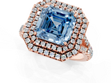 Rose gold Double Halo Fancy Blue Asscher  Cut Diamond Split Shank Ring with Four Prong Setting_1