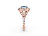 Rose gold Double Halo Fancy Blue Asscher  Cut Diamond Split Shank Ring with Four Prong Setting_2