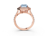 Rose gold Double Halo Fancy Blue Asscher  Cut Diamond Split Shank Ring with Four Prong Setting_3