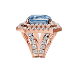 Rose gold Double Halo Fancy Blue Asscher  Cut Diamond Split Shank Ring with Four Prong Setting_5