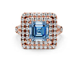 Rose gold Double Halo Fancy Blue Asscher  Cut Pave Split Shank Prong Set Ring_15