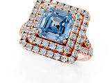 Rose gold Double Halo Fancy Blue Asscher  Cut Pave Split Shank Prong Set Ring_16