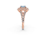 Rose gold Double Halo Fancy Blue Asscher  Cut Pave Split Shank Prong Set Ring_17