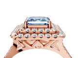Rose gold Double Halo Fancy Blue Asscher  Cut Pave Split Shank Prong Set Ring_19