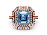 Rose gold Double Halo Fancy Blue Asscher  Diamond Pave Band with Four-Prong Setting