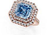 Rose gold Double Halo Fancy Blue Asscher  Diamond Pave Band with Four-Prong Setting_1