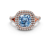 Rose gold Double Halo Fancy Blue Cushion -Shaped Split Shank Diamond Ring with Prong Setting_15