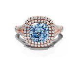 Rose gold Double Halo Fancy Blue Cushion Cut Diamond Split Shank Engagement Ring with Four-Prong Setting_3