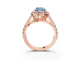 Rose gold Double Halo Fancy Blue Cushion Cut Diamond Split Shank Engagement Ring with Four-Prong Setting_6