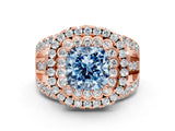 Rose gold Double Halo Fancy Blue Cushion Cut Diamond Split Shank Pave Set Ring_3
