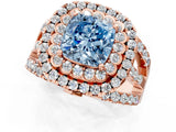Rose gold Double Halo Fancy Blue Cushion Cut Diamond Split Shank Pave Set Ring_4