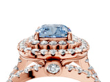 Rose gold Double Halo Fancy Blue Cushion Cut Diamond Split Shank Pave Set Ring_7