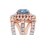 Rose gold Double Halo Fancy Blue Cushion Cut Diamond Split Shank Pave Set Ring_8