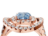 Rose gold Double Halo Fancy Blue Cushion Cut Diamond Split Shank Prong Setting Ring_4