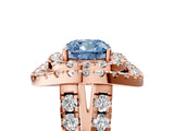 Rose gold Double Halo Fancy Blue Cushion Cut Diamond Split Shank Prong Setting Ring_5