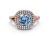 Rose gold Double Halo Fancy Blue Cushion  Cut Diamond Split Shank Ring with Four Prong Setting_20