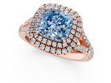 Rose gold Double Halo Fancy Blue Cushion  Cut Diamond Split Shank Ring with Four Prong Setting_21