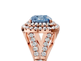 Rose gold Double Halo Fancy Blue Cushion  Cut Diamond Split Shank Ring with Four Prong Setting_25