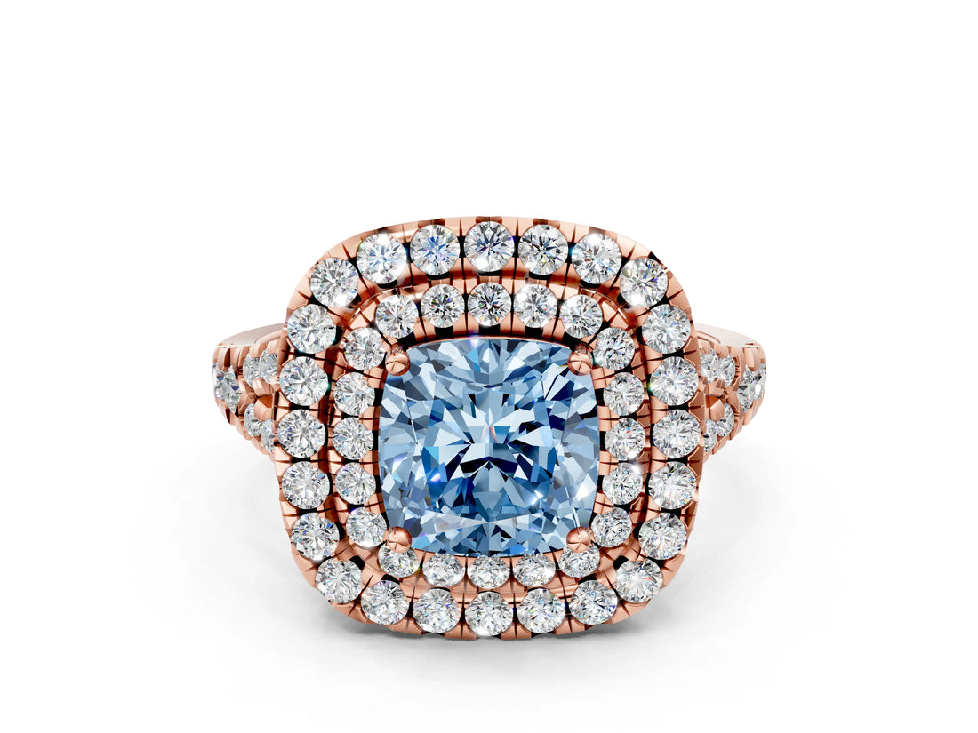 Rose gold Double Halo Fancy Blue Cushion  Cut Pave Split Shank Prong Set Ring_15
