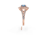 Rose gold Double Halo Fancy Blue Cushion  Cut Pave Split Shank Prong Set Ring_17