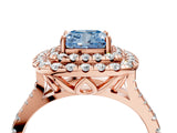 Rose gold Double Halo Fancy Blue Cushion  Cut Pave Split Shank Prong Set Ring_19