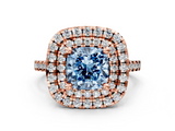 Rose gold Double Halo Fancy Blue Cushion  Diamond Pave Band with Four-Prong Setting_43