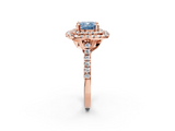 Rose gold Double Halo Fancy Blue Cushion  Diamond Pave Band with Four-Prong Setting_45