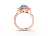 Rose gold Double Halo Fancy Blue Cushion  Diamond Pave Band with Four-Prong Setting_46