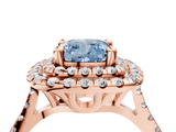 Rose gold Double Halo Fancy Blue Cushion  Diamond Pave Band with Four-Prong Setting_47