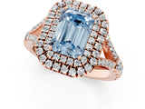 Rose gold Double Halo Fancy Blue Emerald -Shaped Split Shank Diamond Ring with Prong Setting_16