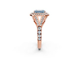 Rose gold Double Halo Fancy Blue Emerald -Shaped Split Shank Diamond Ring with Prong Setting_17