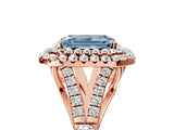 Rose gold Double Halo Fancy Blue Emerald -Shaped Split Shank Diamond Ring with Prong Setting_20