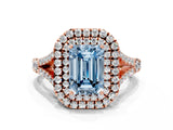 Rose gold Double Halo Fancy Blue Emerald Cut Diamond Split Shank Engagement Ring with Four-Prong Setting_3
