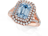 Rose gold Double Halo Fancy Blue Emerald Cut Diamond Split Shank Engagement Ring with Four-Prong Setting_4